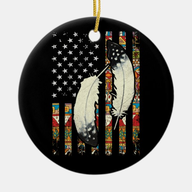 Stamm-Feather-Stolz der amerikanischen Flagge Keramik Ornament (Vorne)