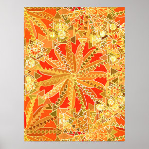 Stamm Mandala Print, Mustard Gold und Orange Poster
