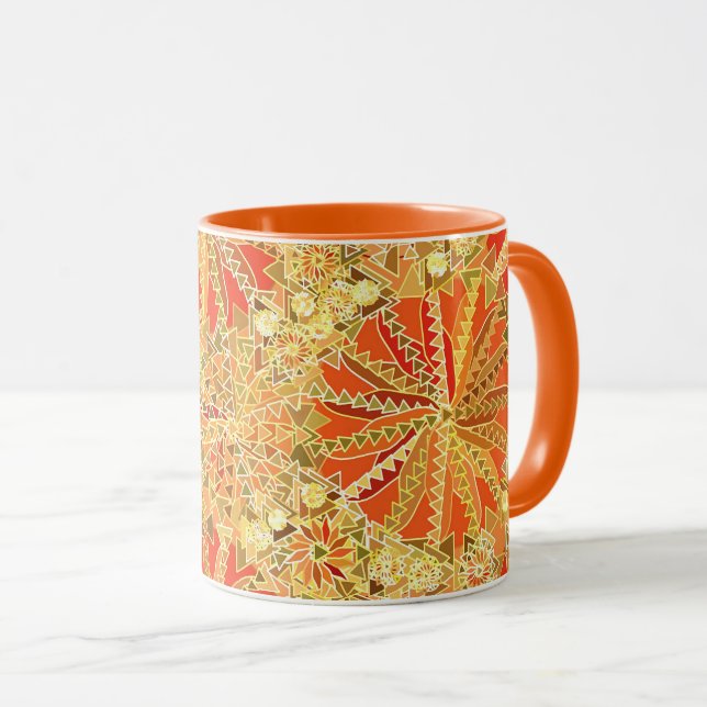 Stamm Mandala Print, Mustard Gold und Orange Tasse (VorderseiteRechts)