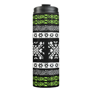 Stamm Navajo, Schwarz-weißes grünes Muster. Thermosbecher