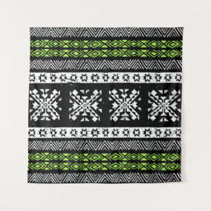 Stamm Navajo, Schwarz-weißes grünes Muster. Wandteppich