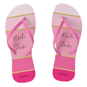Stamm Personalisiert Rosa und goldgestreift Flip Flops