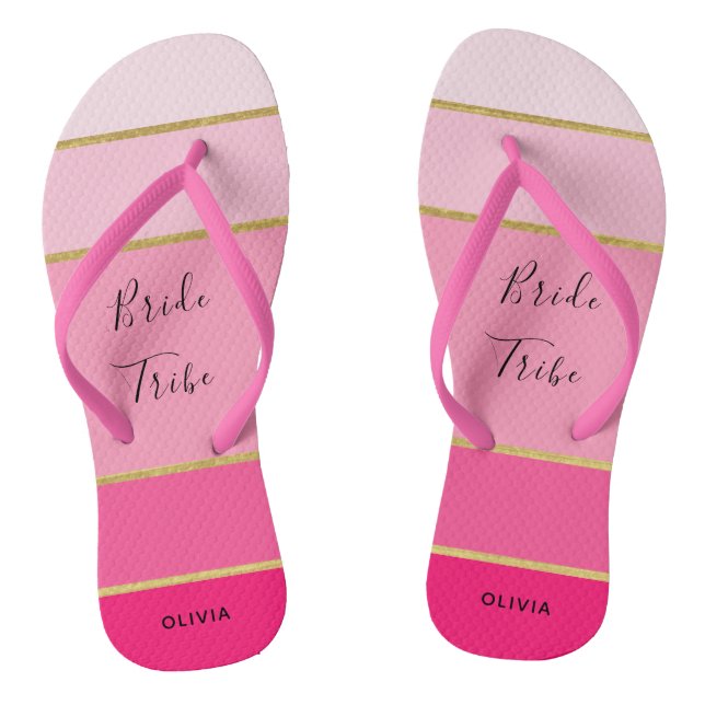 Stamm Personalisiert Rosa und goldgestreift Flip Flops (Fußbett)