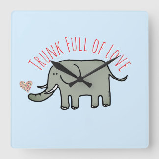 Stamm voller Liebe Süßer Elefant Doodle Quadratische Wanduhr