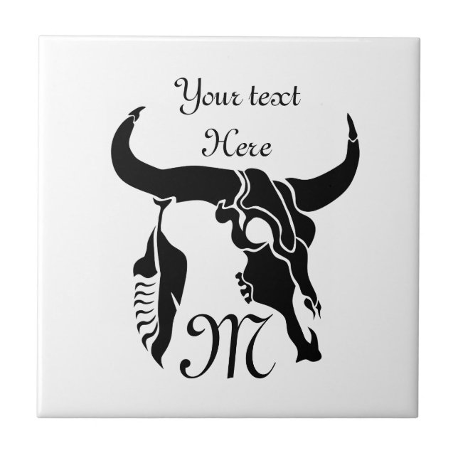 Stammanwurzelschädel mit schwarzer Feder Fliese (Vorderseite)