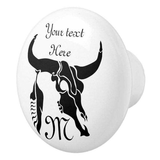 Stammanwurzelschädel mit schwarzer Feder Keramikknauf (Rechts)