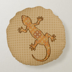 Stammbatik Gecko - Rost, Bernstein und Bräune Rundes Kissen