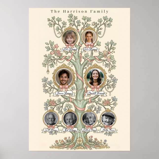 Stammbaum 3-Generation Elegant Vintage Poster (Vorne)