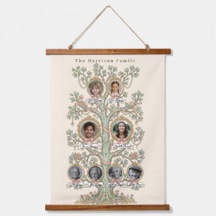Stammbaum 3-Generationen Elegantes Vintage-Poster Wandteppich Mit Holzrahmen