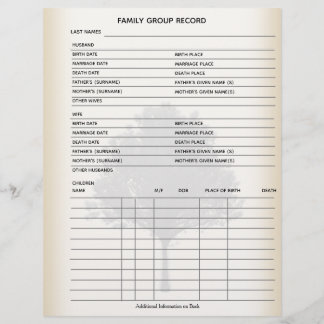 Stammbaum-Genealogie-Gruppenblatt