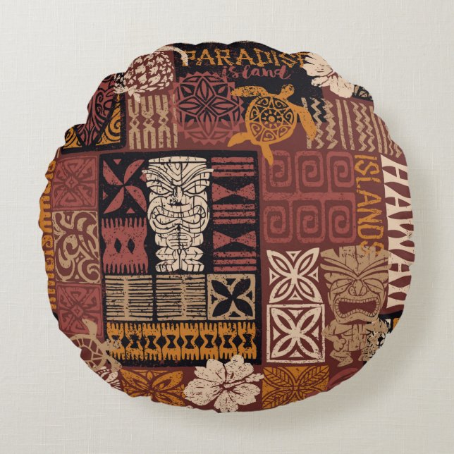 Stammbaum-Patchwork-Abstr. Rundes Kissen (Vorderseite)