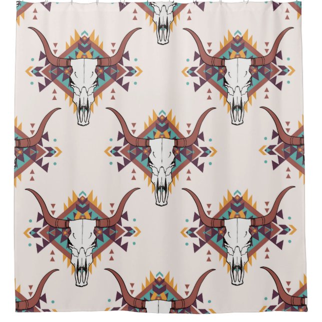 Stammebulle Schädel: Boho Nahtlos Duschvorhang (Vorderseite)