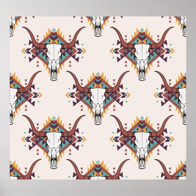Stammebulle Schädel: Boho Nahtlos Poster (Vorne)