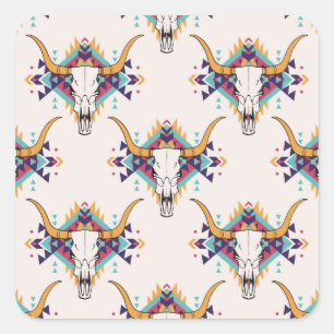 Stammebulle Schädel: Boho Nahtlos Quadratischer Aufkleber
