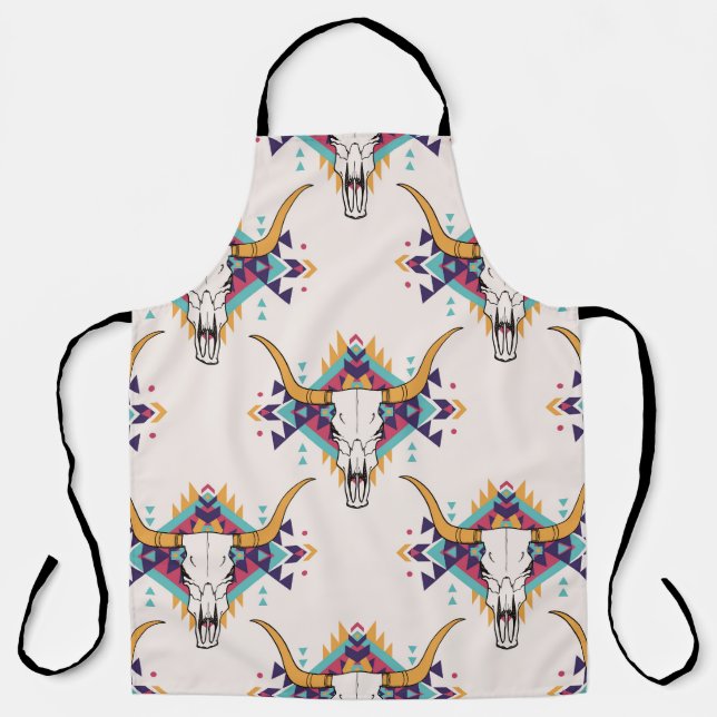 Stammebulle Schädel: Boho Nahtlos Schürze (Vorderseite)