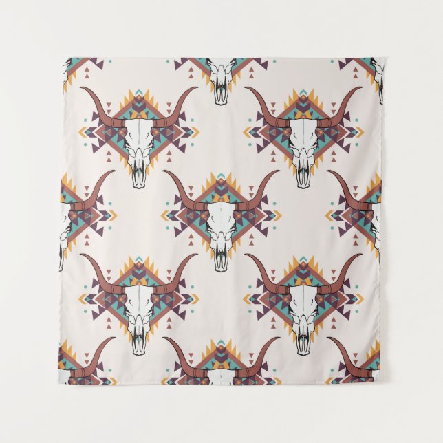 Stammebulle Schädel: Boho Nahtlos Wandteppich (Vorderseite)