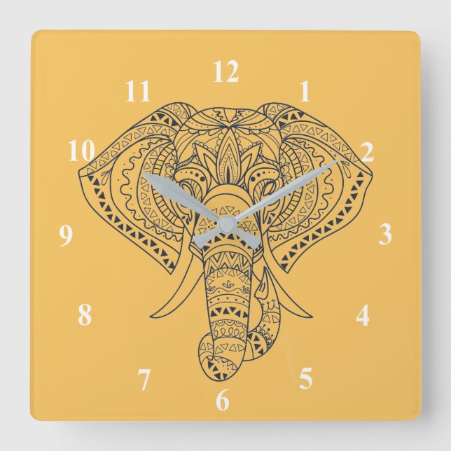 Stammeelefone afrikanische Tierart Quadratische Wanduhr (Vorderseite)