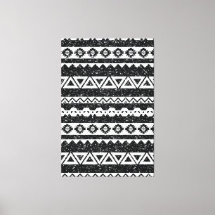 Stammes- Azteken Schwarz Glitter Weiß Geometrische Leinwanddruck