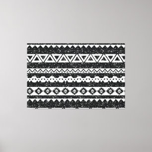 Stammes- Aztekenschwarz Glitter Weiß geometrische  Leinwanddruck
