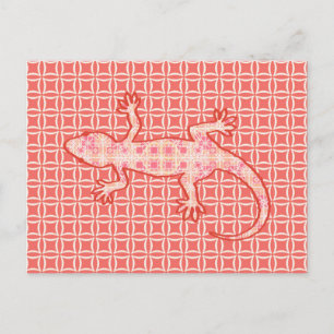 Stammes-Batik Gecko - korallenrosa und creme Postkarte