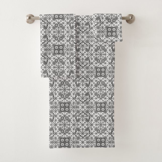 Stammes- Batik - grau/Grau, Schwarzweiss Badhandtuch Set (Insitu)