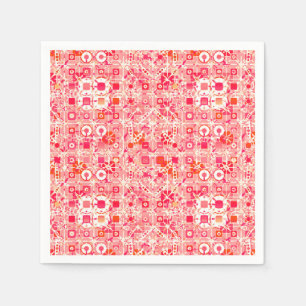 Stammes-Batik - korallenrosa, korallenorange und c Serviette