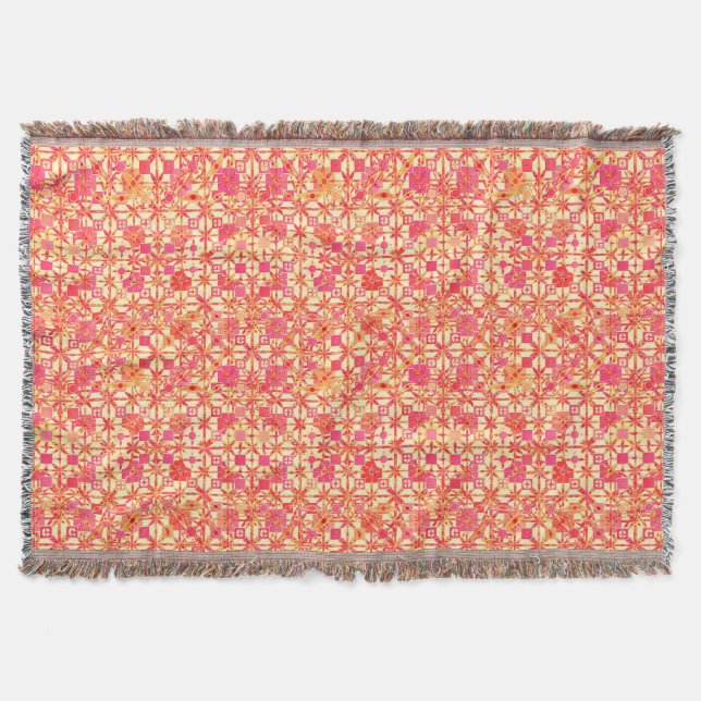 Stammes- Batik - Orange, korallenrotes rosa und Decke (Vorderseite)