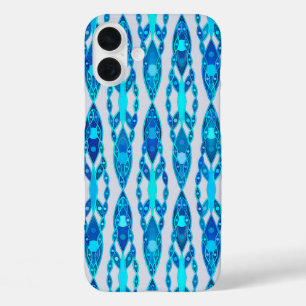 Stammes Batik - Saphirblau und Silbergrau iPhone 16 Plus Hülle