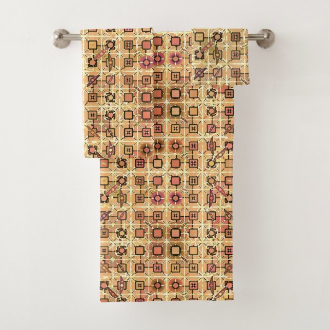 Stammes- Batik - schokoladenbraun und Kamel Tan Badhandtuch Set (Insitu)