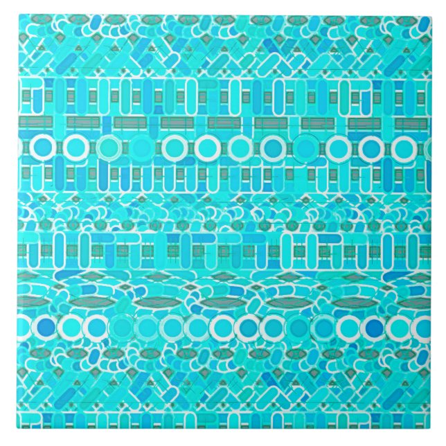 Stammes- Batik - Türkis, Aqua und Grau Fliese (Vorderseite)
