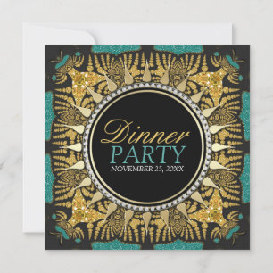 Stammes-Batik Türkis Gold Schwarz Abendgesellschaf Einladung