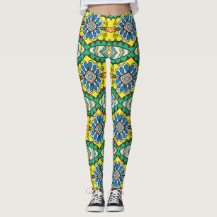 Stammes Blumenmuster, verziert, von Hand gezeichne Leggings