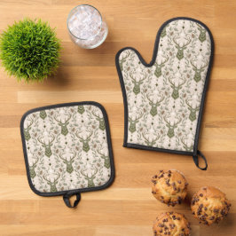 Stammes Boho Hirsch, Träumend von Hirschen Ofenhandschuh & Topflappen-Set