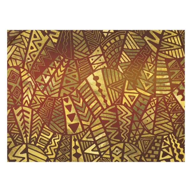 Stammes- Boho Muster-Gold und Brown Tischdecke (Vorderseite (Horizontal))