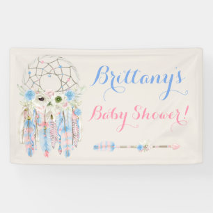 Stammes- Boho Traumfänger-Baby-Blau u. Rosa Banner