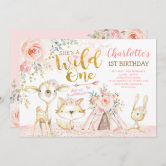 Stammes- Boho Waldtier-wilder 1. Geburtstag Einladung