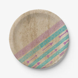 Stammes- Chic-Pfeil-Shabby Chic-Papierplatte lila Pappteller