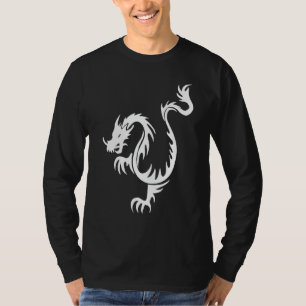 Stammes- Drache-langer Hülsen-Schwarz-T - Shirt