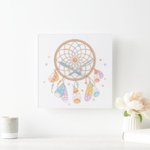 Stammes- Dreamcatcher Boho Baby-Kinderzimmer Quadratische Wanduhr