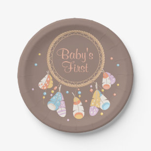 Stammes- Dreamcatcher Boho Baby-zuerst 1. Pappteller