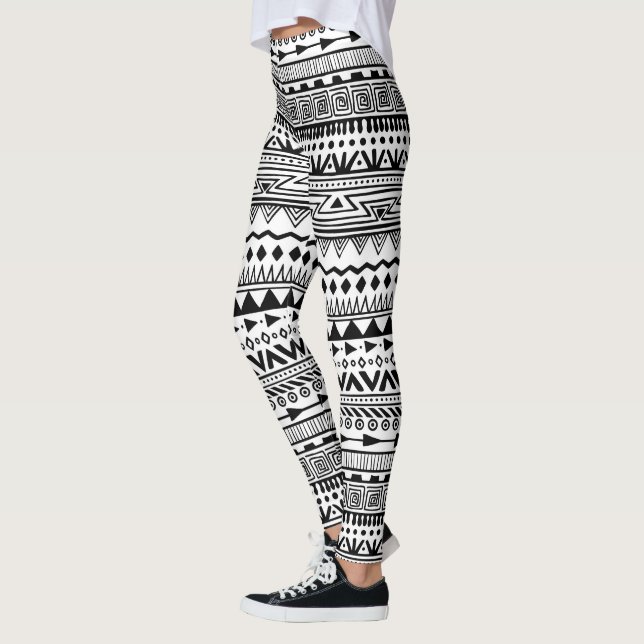 Stammes- Druck-aztekisches Schwarzweiss-Muster Leggings (Links)