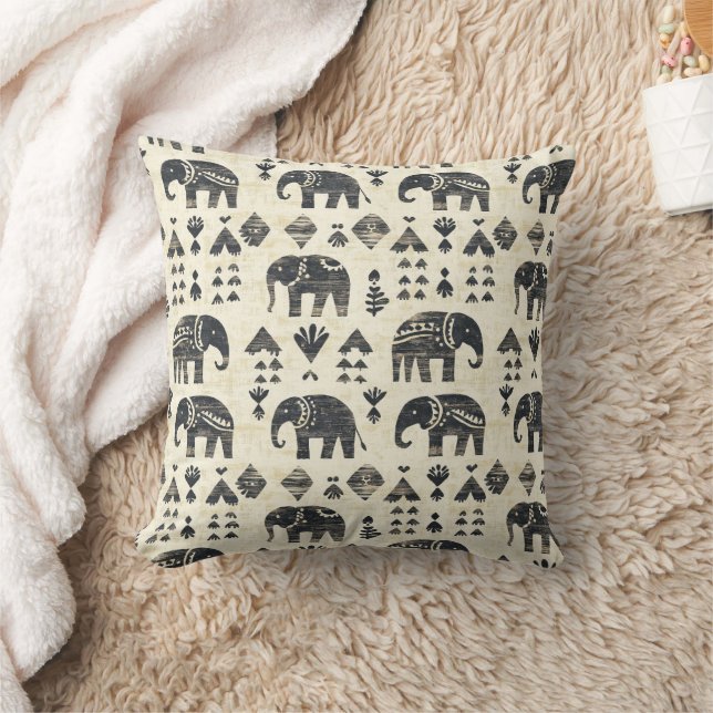 Stammes-Elefanten-Boho-Muster (1) Kissen (Decke)
