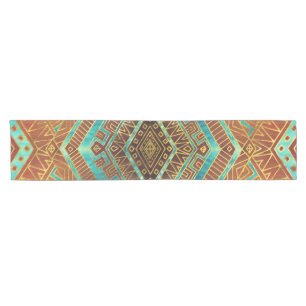 Stammes- ethnisches Boho Muster brannte Orange und Kurzer Tischläufer