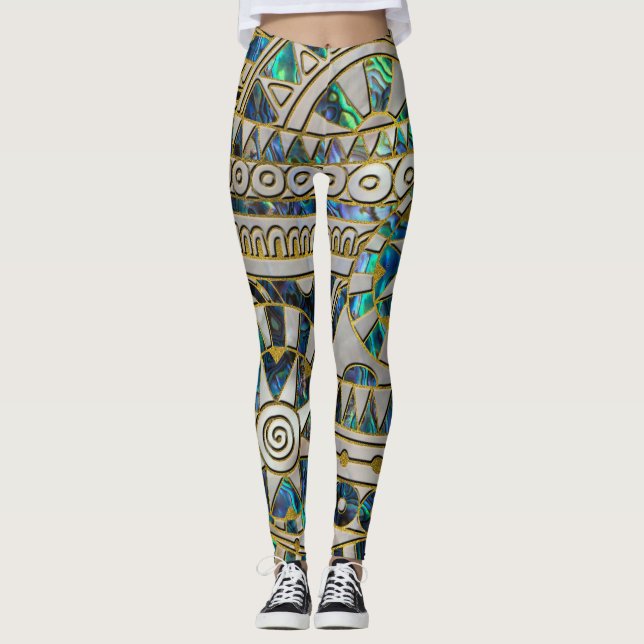 Stammes- ethnisches Muster-Gold auf Ohrschnecke Leggings (Vorderseite)