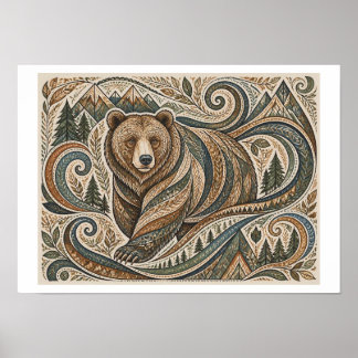 Stammes Grizzly-Kunst Poster