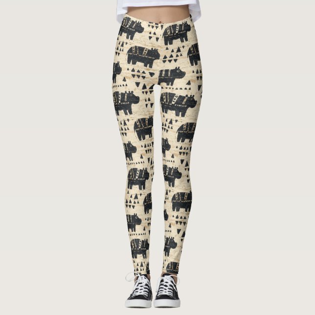 Stammes-Hippopotam-Safari-Muster Leggings (Vorderseite)
