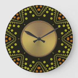 Stammes- Kunst punktiert grünes GoldWanduhr Große Wanduhr