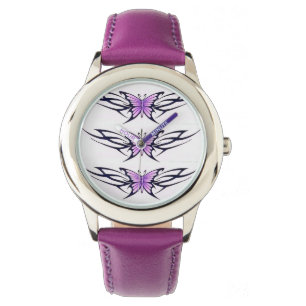 Stammes- lila Schmetterlinge Armbanduhr