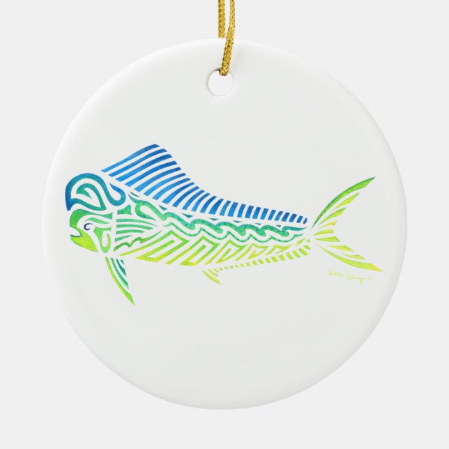 Stammes- Mahi Mahi Keramik Ornament (Vorne)
