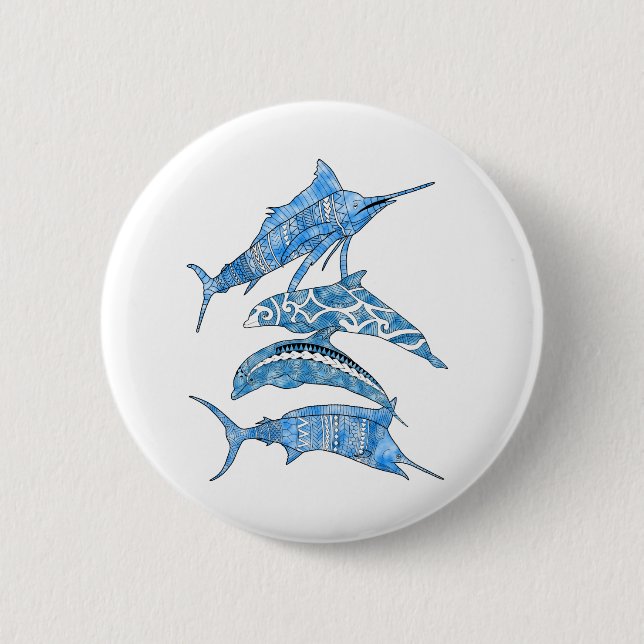 Stammes- Ozean-Tiere Button (Vorderseite)